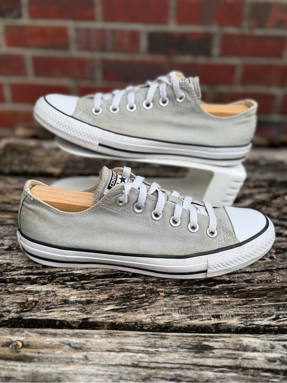 Converse Unisex (M-7 W-9) Low Top Light Gray Canvas Lace Up Sneakers Shoes X5